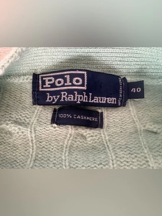 Vtg Polo Ralph Lauren Cashmere Cable Knit Cardigan Mint Green Size 40 Med READ - Picture 12 of 12
